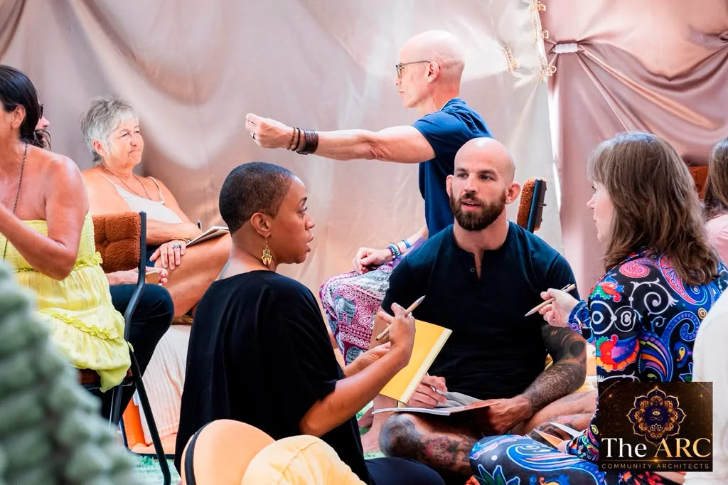 Guests in a facilitated small-group conversation at The ARC